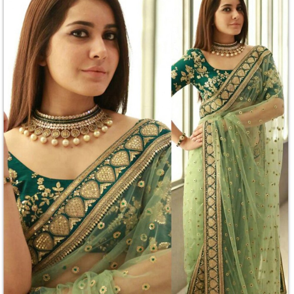 Net saree with unstitched blouse